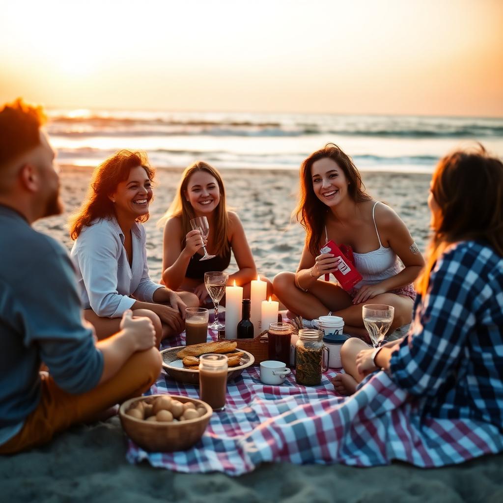 Club Accucare members at a sunset beach picnic