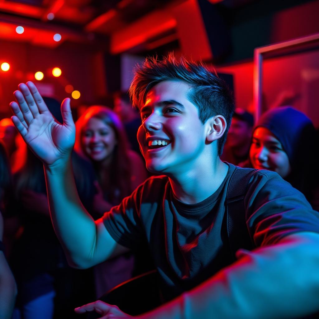 Young adult cheering at a live music gig