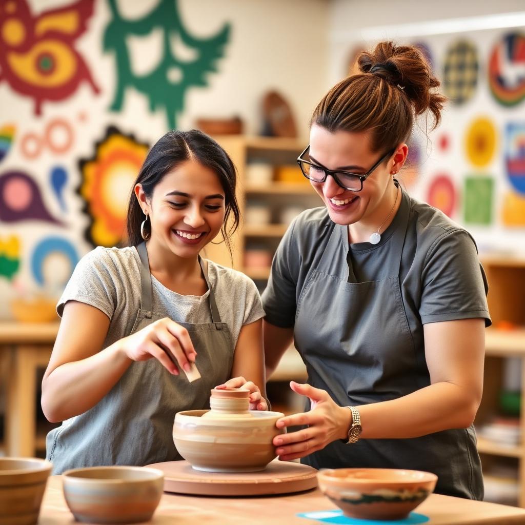 Participant learning pottery