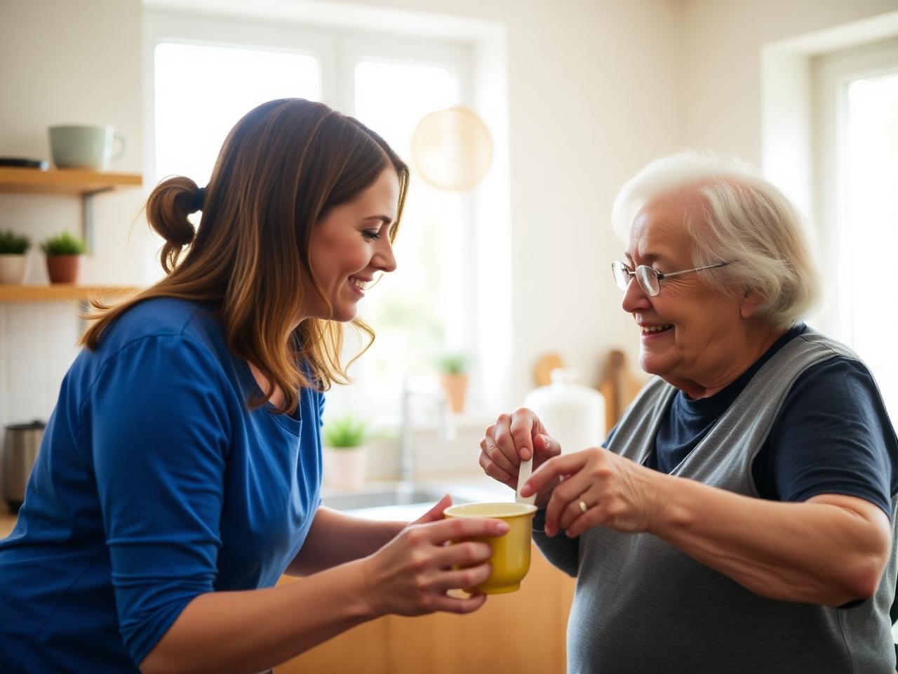Accucare support worker making tea with an older participant at home